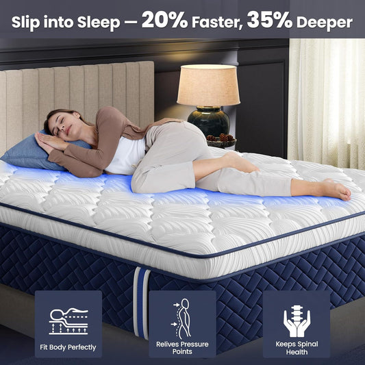 Rresta Hotel Collection - 12" Medium Firm Hybrid Mattress With 5 Zone Support For Back & Hip Relief, Fiber Free, Certipur Us Certified