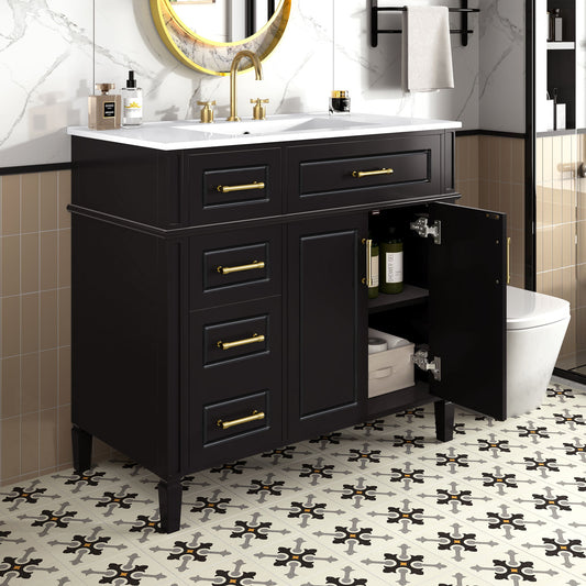 Bathroom Vanity With Sink, 4 Drawers, 2 Doors