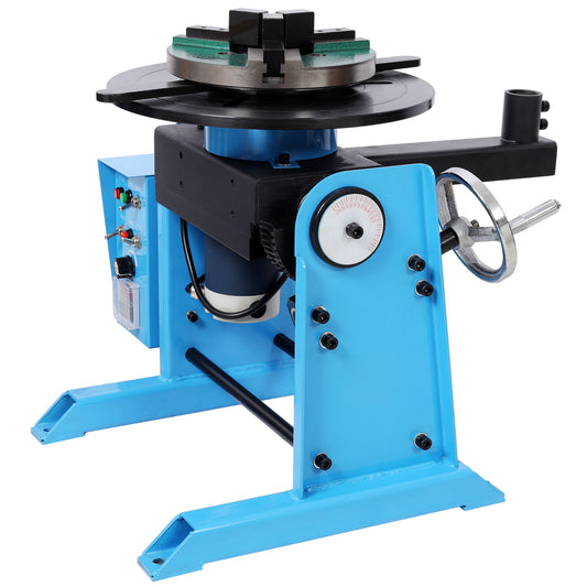Heavy Duty Rotary Welding Positioner Turntable Table With Manual Tilt And 3 Jaw Lathe Chuck - Blue