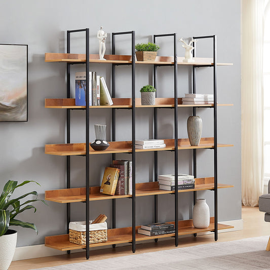 5 Tier Open Bookcase - Black / Brown