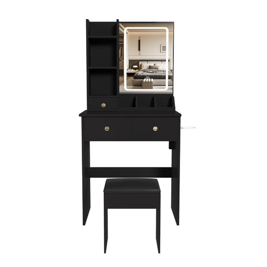 Modern Small Vanity Desk With 3 LED Lighting Modes, 3 Drawers