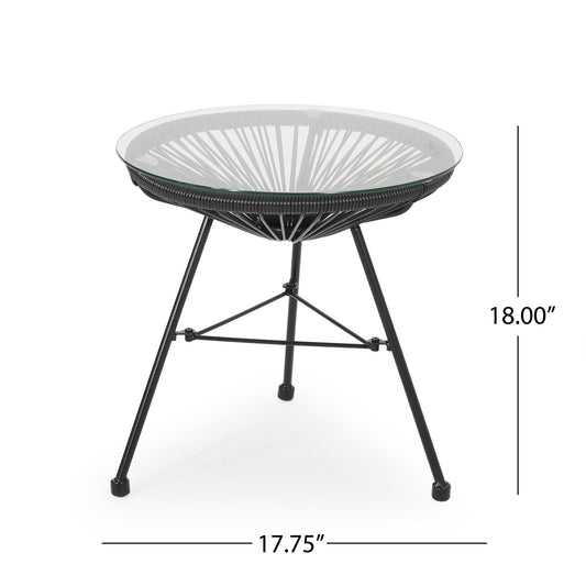 Nusa - Modern Rattan Side Table With Tempered Glass Top