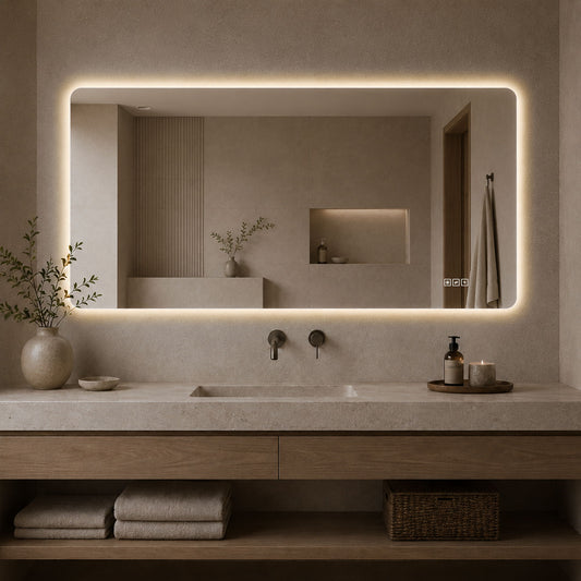 48" X 24" LED Bathroom Mirror, Rounded Rectangle Backlit Vanity Mirror With Anti Fog, 3 Color Dimmable Lighting, Memory Function, Horizontal Or Vertical Wall Mount - Clear