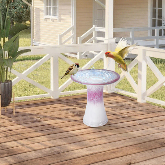 Birdbath For Patio, Garden - White / Pink