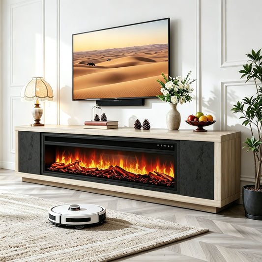 Fireplace TV Stand - Beige / Black