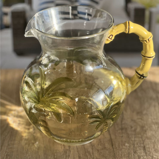 Palm Tree Design 3 Quarts Unbreakable Plastic Water Pitcher With Lid And Spout, Bpa Free - Clear