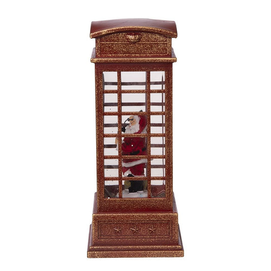 Christmas Lighted Water Spinning Phone Booth With Santa On Phone, 3*AA Batteries Required - White / Red