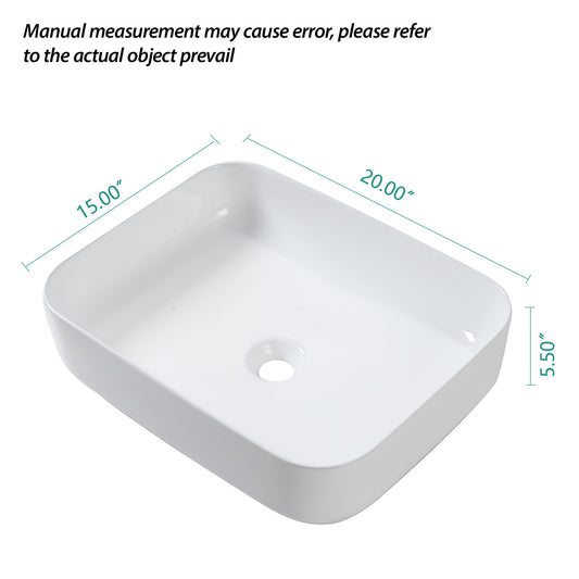 Rectangular Vessel Bathroom Sink, Modern - White