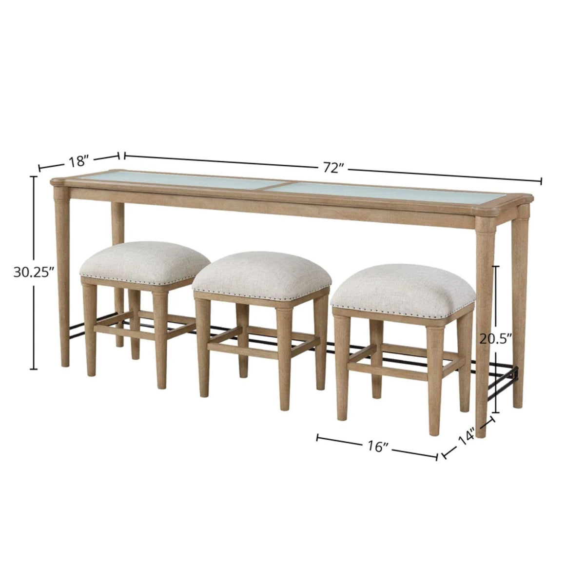 Glass Console Table With 3 Stools - Frosted
