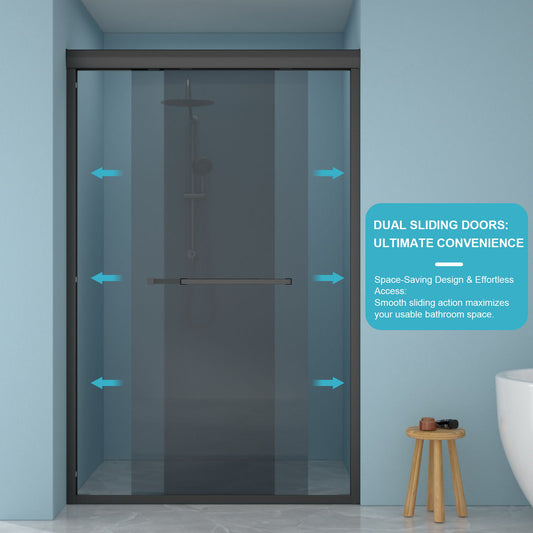 Double Sliding Glass Shower Door 8Mm Tempered Glass With Stainless Steel Frame - Matte Black