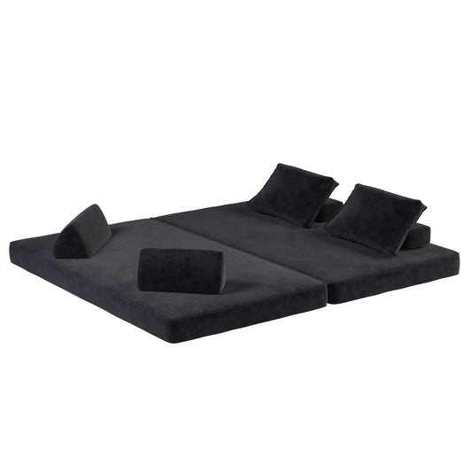 Multifunctional Convertible Sofa Bed With 2 Tumbler Backrests And 2 Pillows, Deep Seat Couch