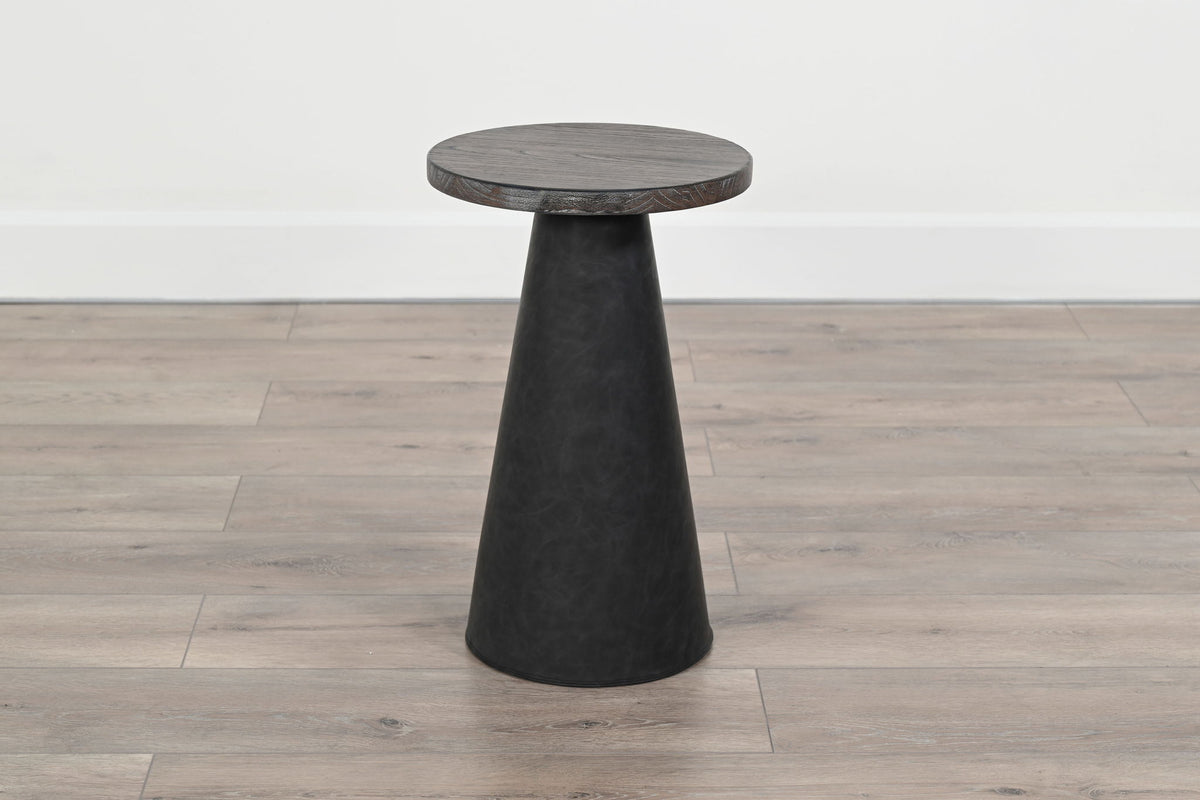Malibu - Cone-Base Accent Table With Round Wood Top - Weathered Rum