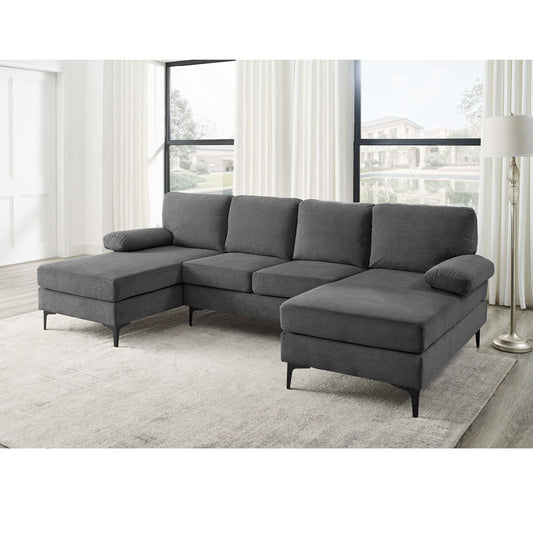 U - Shape Sectional With Legs, Pillow Top Arms - Dark Gray