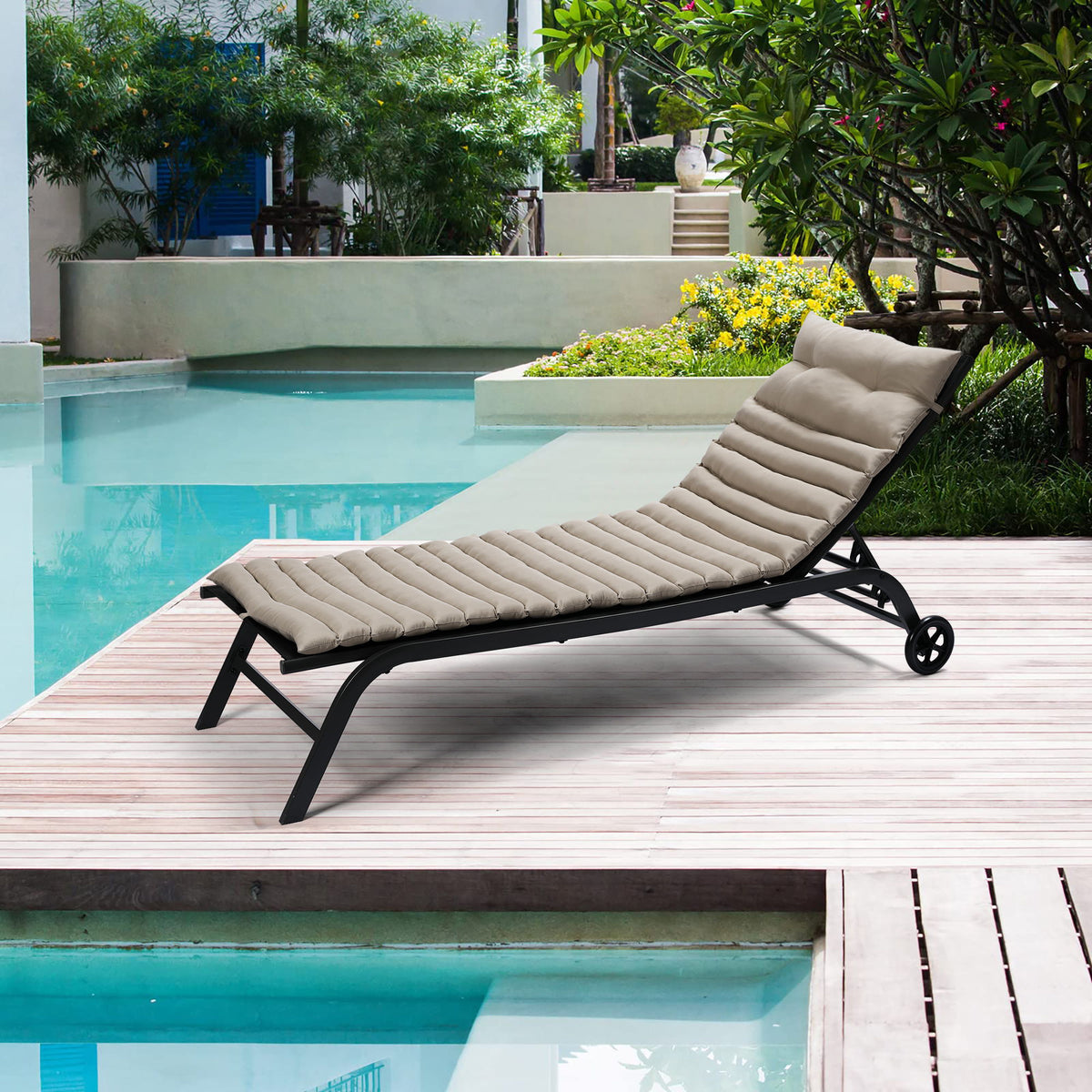 2 Piece Outdoor Chaise Lounge Chair Cushion Set