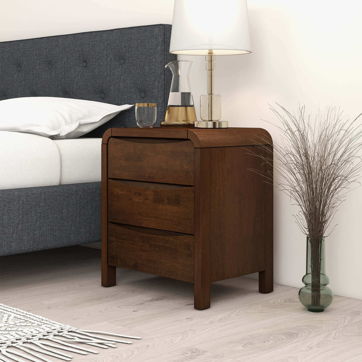 Lionel - Nightstand 3 Drawer Bed Side Table - Brown