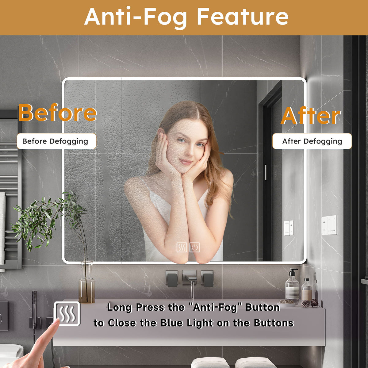 Aluminium Medicine Cabinet Mirror With LED Light And Defogging Function - Gray