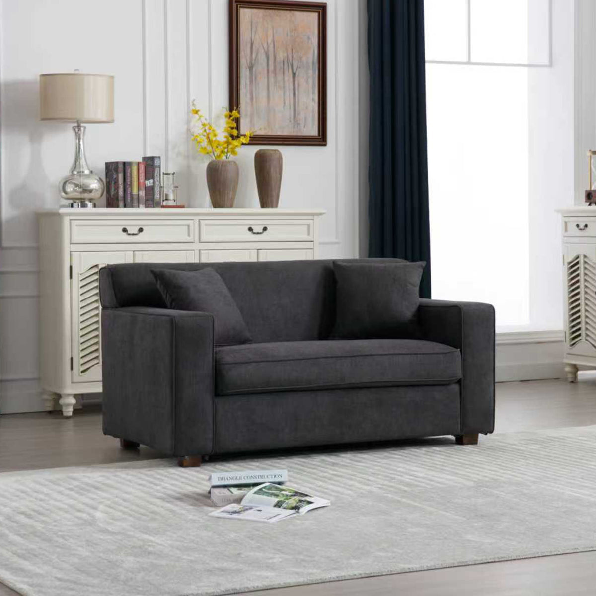 Convertible Sleeper Loveseat & Chair Set With Fold Out Mattress, Loveseat & Chair - Gray