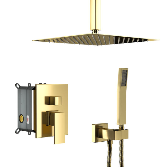 Modern Dual Shower Head System With 16" Ceiling Mount Finish, Stainless Steel And Brass