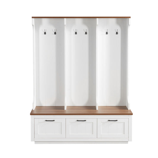 Hall Tree With Bench And Shoe Storage, 3 Large Drawers, Open Storage Shelves & Hooks