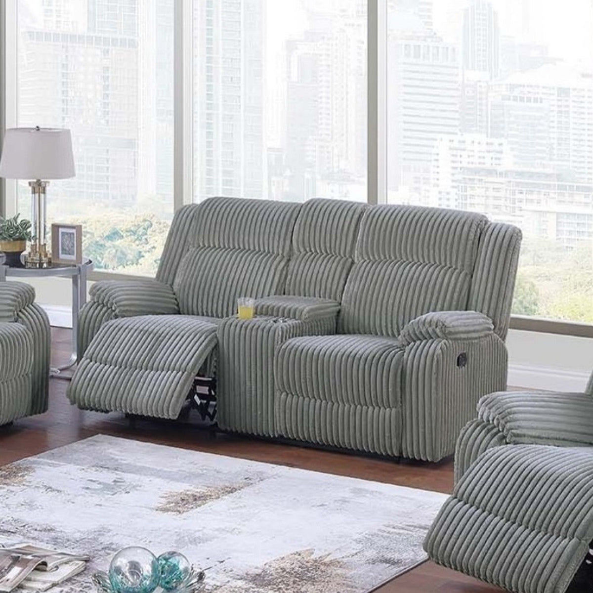 Motion Loveseat With Console Reclining Couch Plush Textured Seat - Smoke