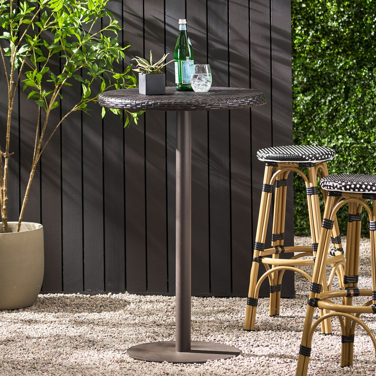 Outdoor Round Rattan Bar Table With Iron Frame - Multi Brown