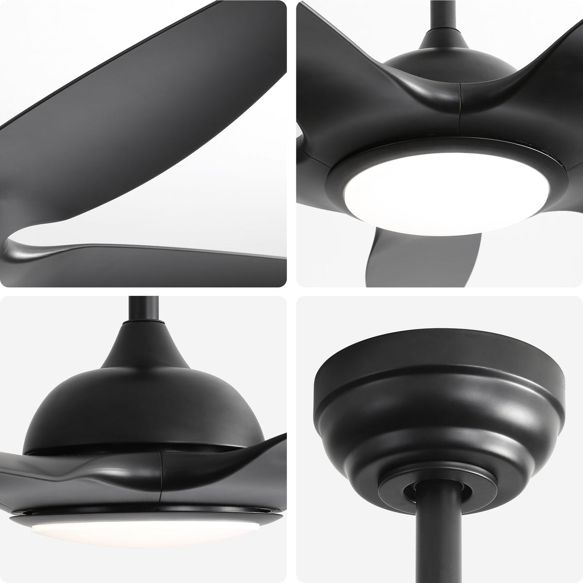 Ceiling Fan With Dimmable LED Light And Remote Control, 5 Blades DC Motor - Black