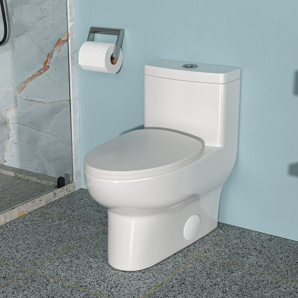 Modern Ceramic 1 Piece Toilet With Dual Flush And Soft Closing Seat - White