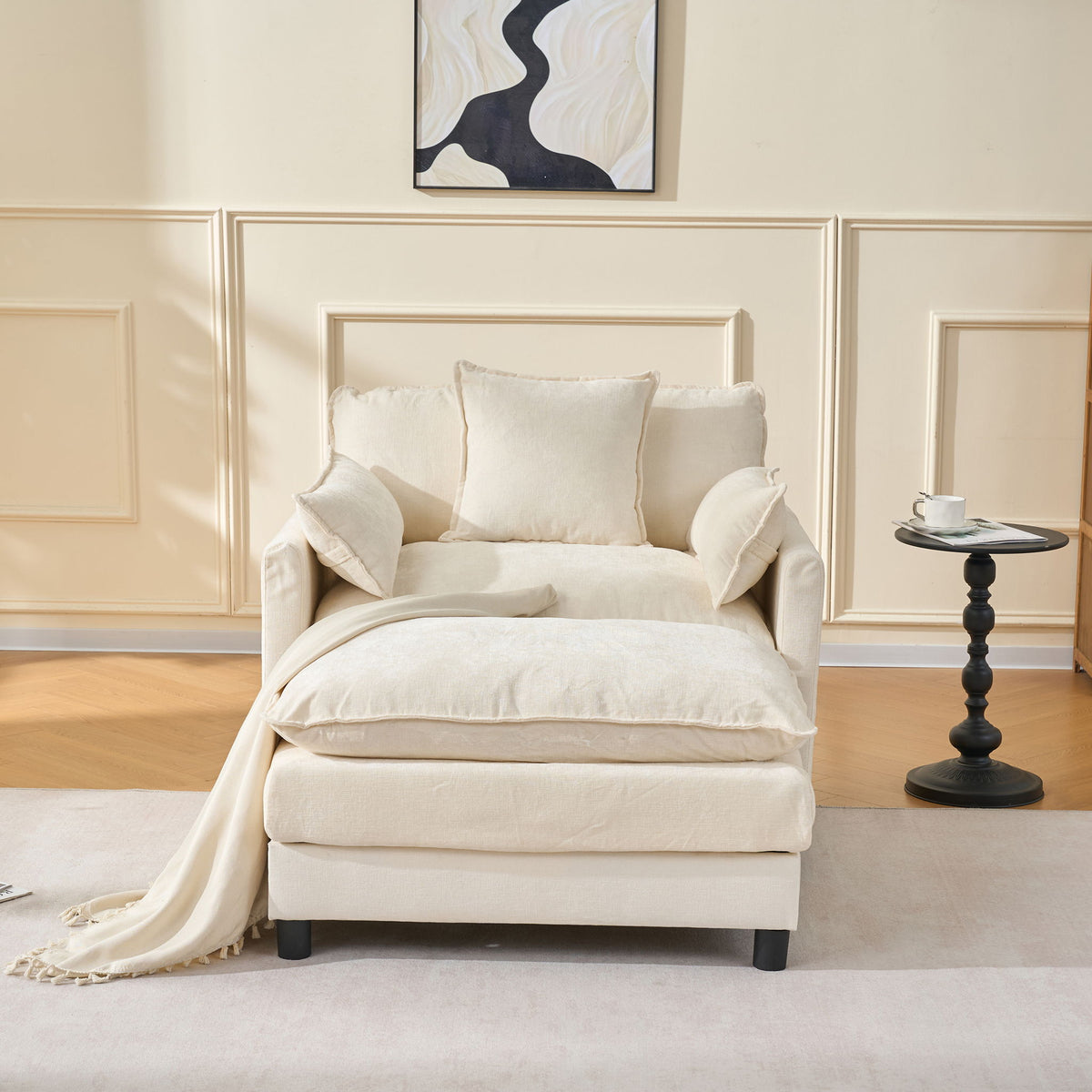 Accent Chair With Ottoman - Beige