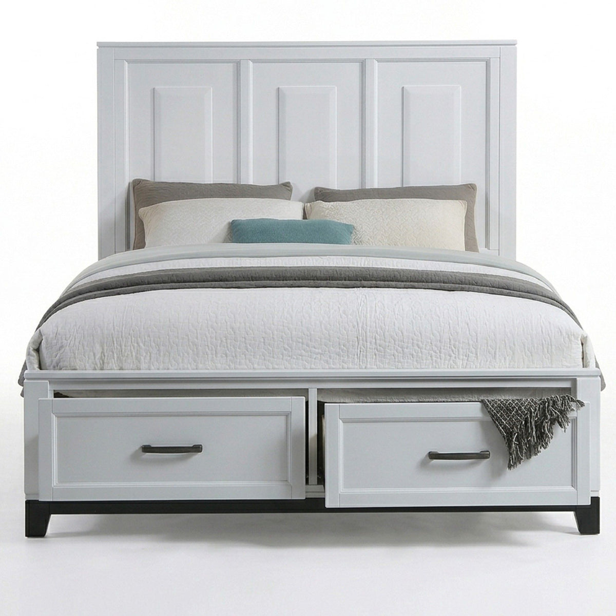 3 Piece Bedroom Furniture Panel Headboard White Queen Size Bed W Underbed Drawers Nightstands Chest Gray