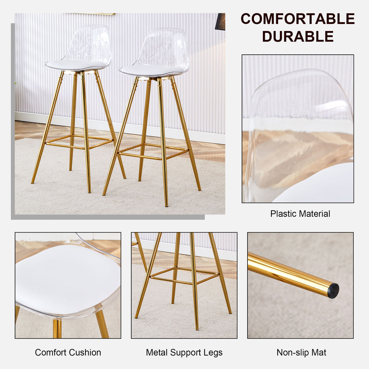 Stylish Upholstered Bar Chairs With Metal Leg