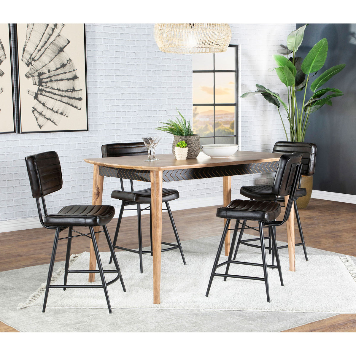 Senko - 5 Piece Counter Dining Set With Upholstered Chairs - Antique Espresso