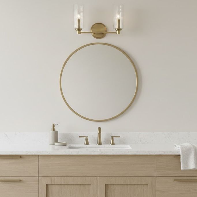 Regal - Double Light Vanity With Clear Ribbed Satin - Antique Brass / Clear