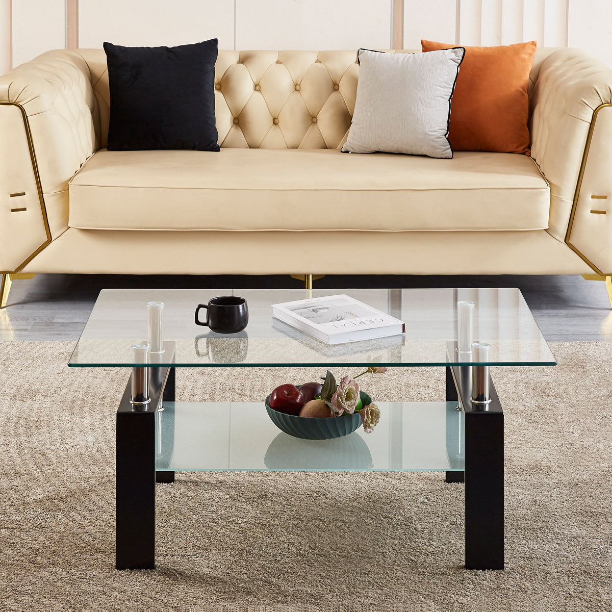 Luxury Modern Tempered Glass Coffee Table With 2 Layers