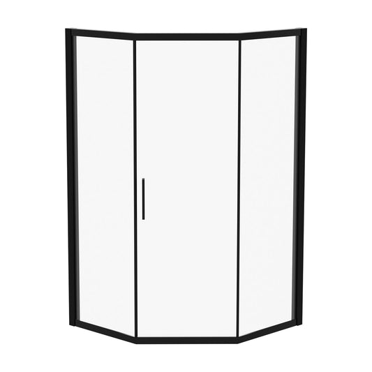 Diamond Shaped Corner Shower Door, Inward Sliding, Stainless Steel Frame