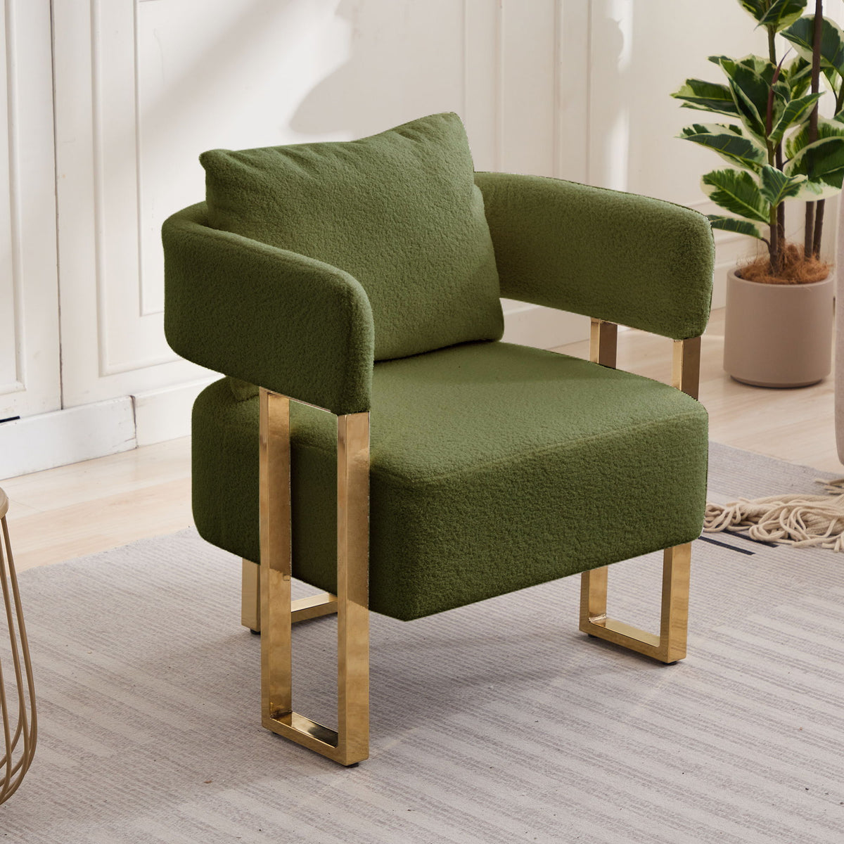 Modern Decorative Chair Teddy Fleece Upholstered And Metal Foot