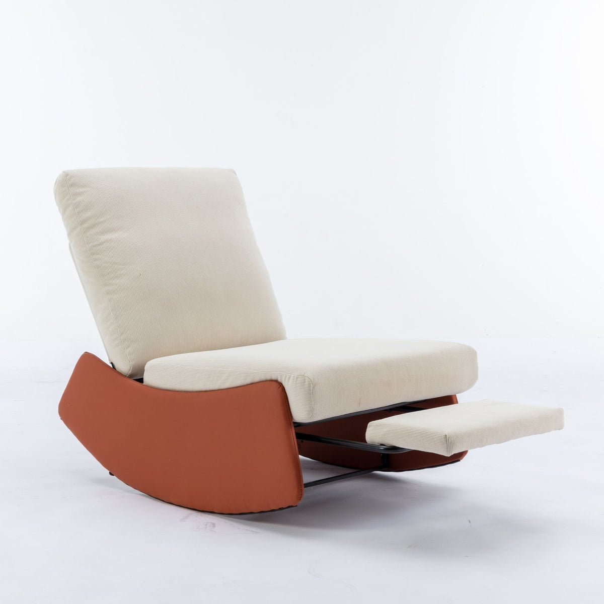 Modern Rocking Chair Recliner, Comfy Rocker Nursery Chair With Footrest, Accent Reading Chair, Upholstered Lounge Chair For Relaxing, Resting, Soft Padded Rocker For Indoor Living Room Bedroom - Orange