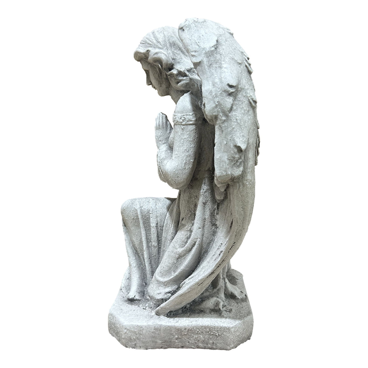 Praying Angel Statue Weatherproof Cherub Sculpture Outdoor Garden Lawn Decor Ornament - Antique White / Gray