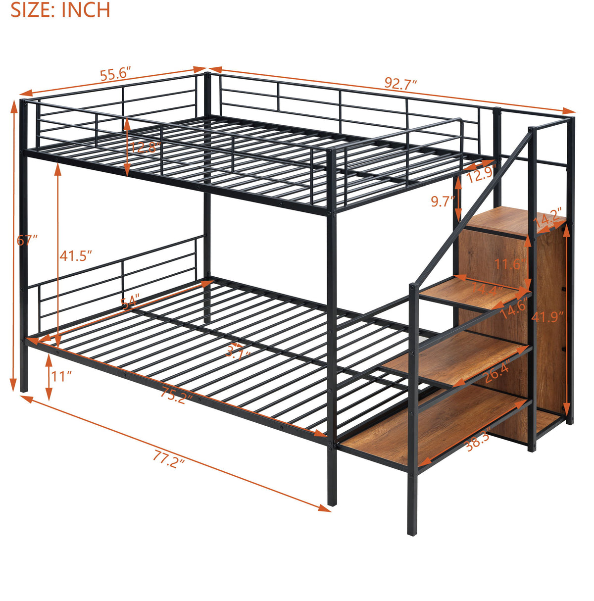 Bunk Bed With Lateral Storage Ladder And Wardrobe