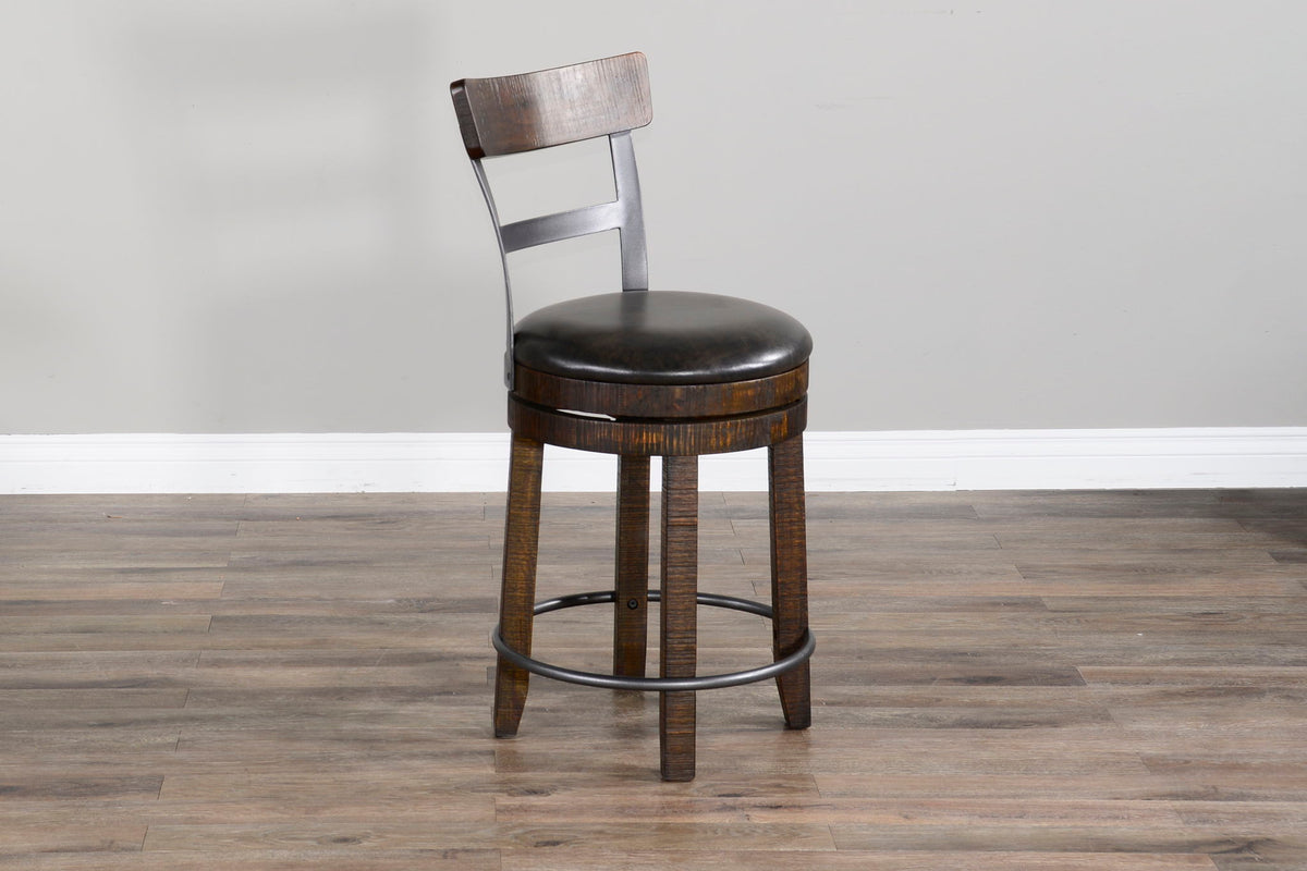 Homestead - Counter Bartool With Back & Swivel, Cushion Seat (Set of 2) - Tobacco Leaf