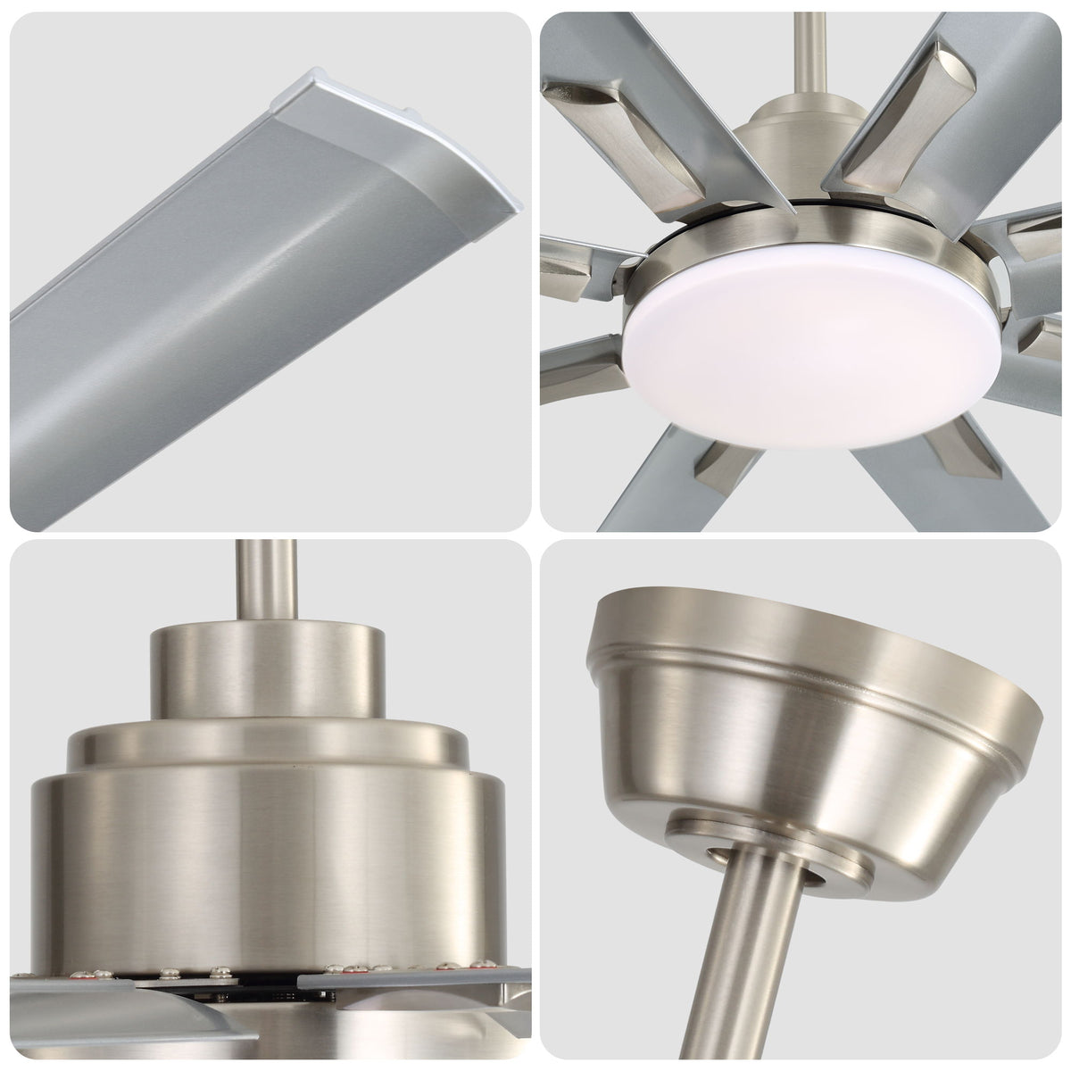 DC Motor Ceiling Fan With Dimmable Light And 8 Blade Aluminum Blades - Nickel