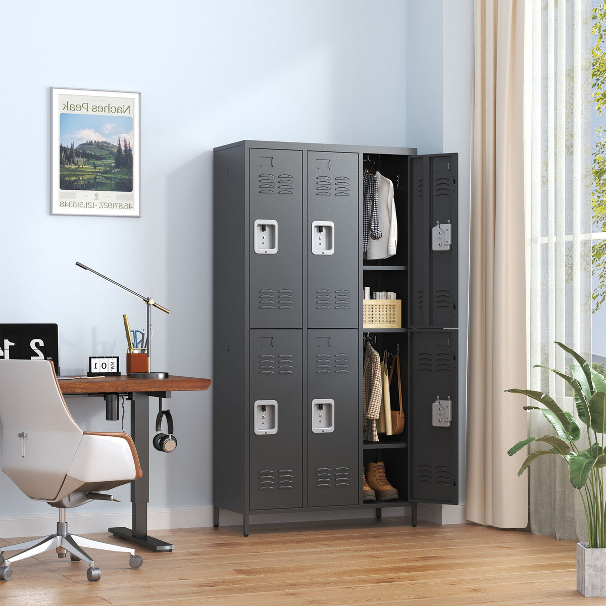 6 Door Lockers With Lock For Secure Storage - Black