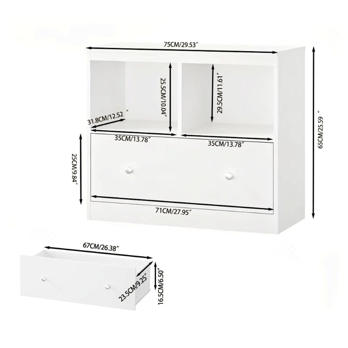 Toy Storage Organizer With Large Drawer And Low Bookshelf For Nursery & Playroom - White