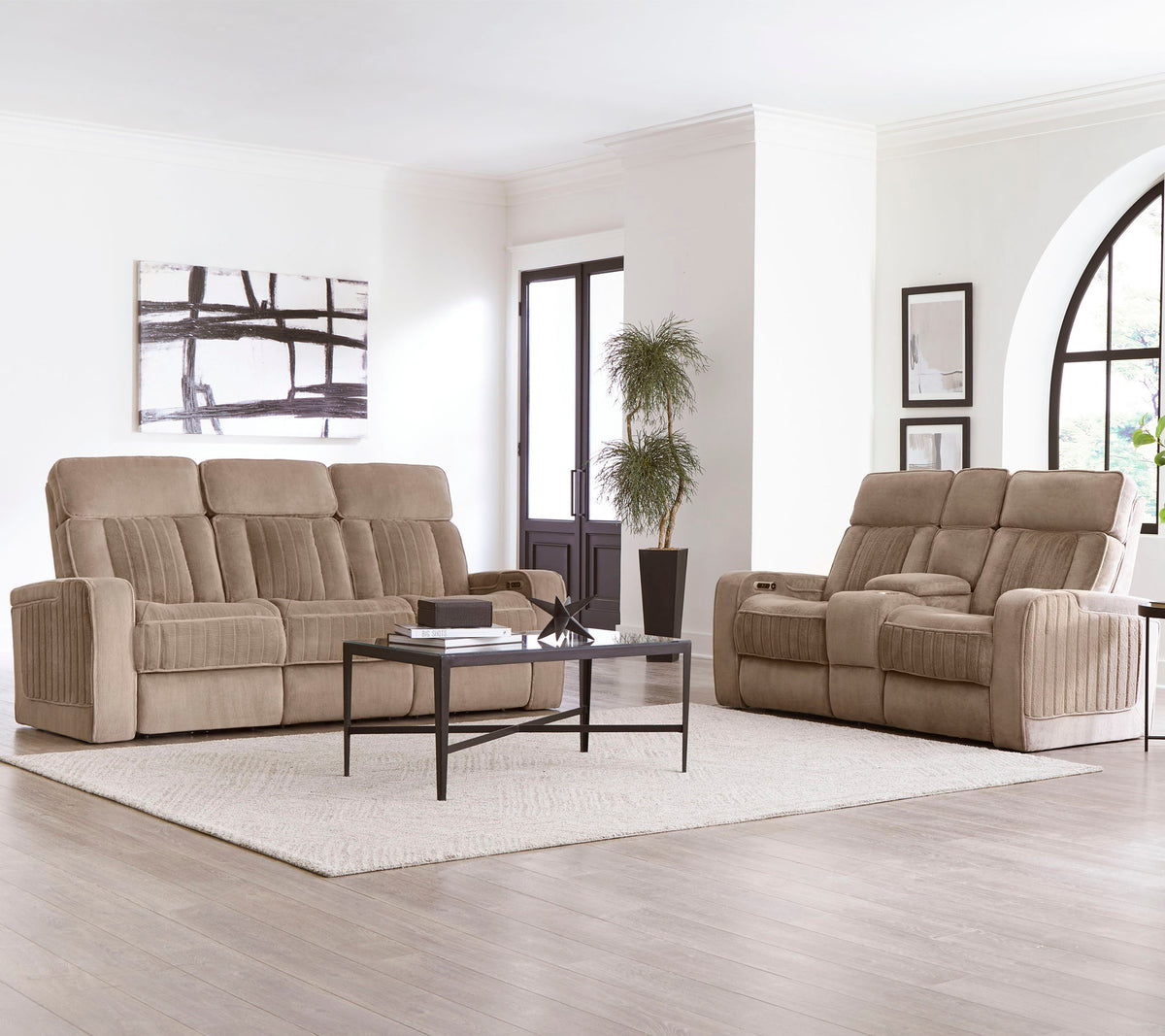 Equinox - Fabric Power Reclining Sofa And Loveseat - Mushroom