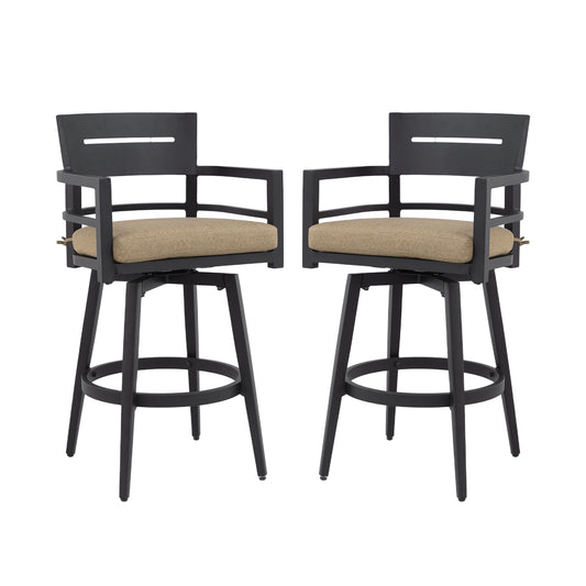 Outdoor Swivel Bar Chairs, 360 Degree Rotation, Ergonomic Backrest (Set of 2)