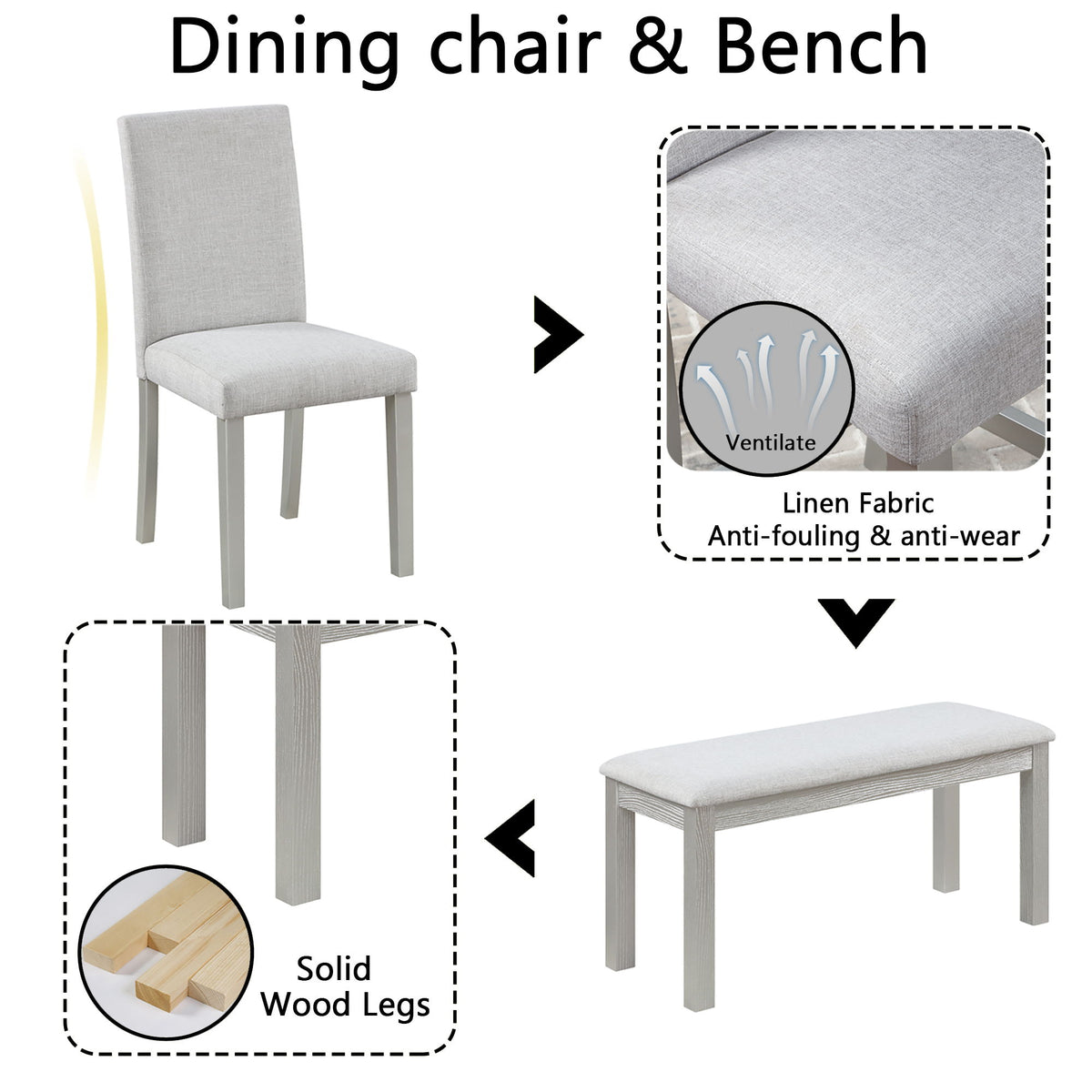 Dining Table Set With Crystal Decoration And Upholstered Chairs