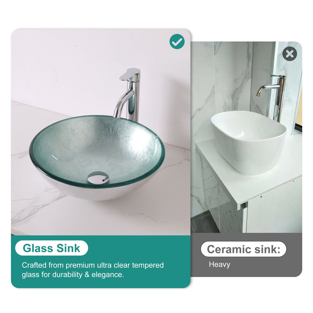 Artistic Tempered Glass Vessel Sink With Pop Up Drain