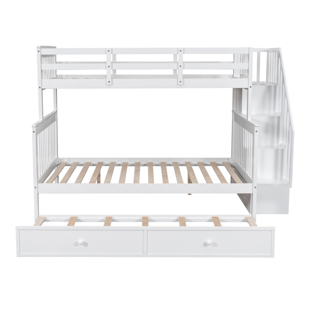 Bunk Bed With Twin Size Trundle, Storage And Guard Rail For Bedroom