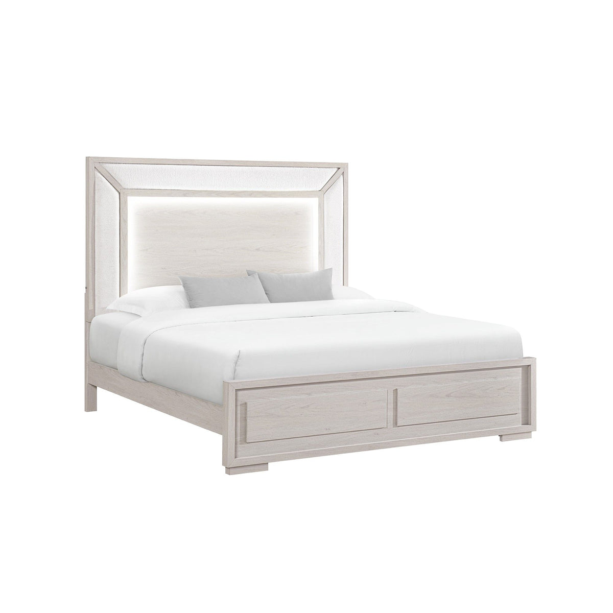 Ciara - King Bed With LED Panel Headboard, Low Profile Design - Beige