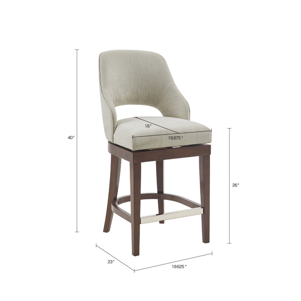 Counter Stool With Swivel Seat, Upholstery And Solid Wood Legs - Cream