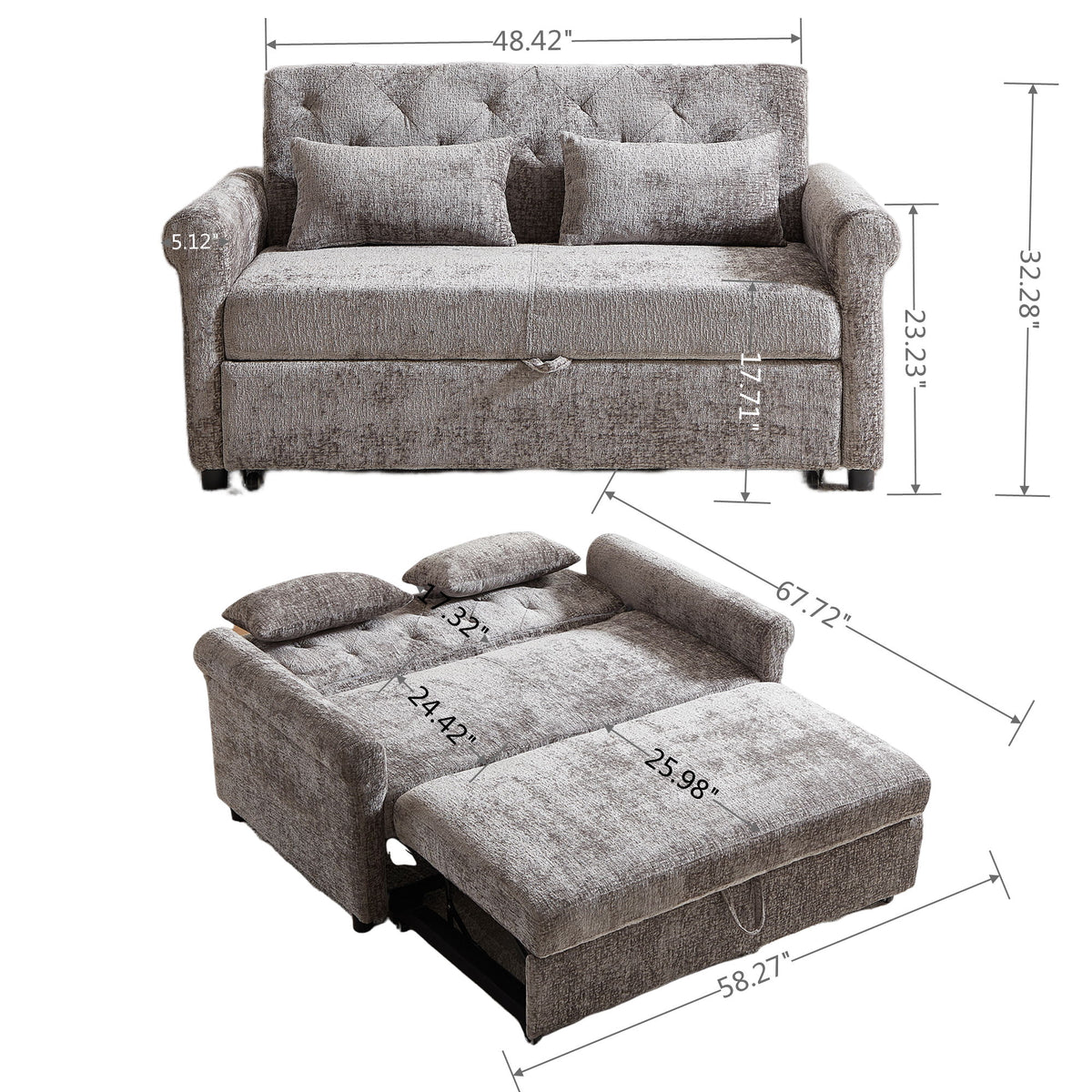 Loveseat Sofa Bed, Pull - Out Couch Sleeper & 2 Pillows